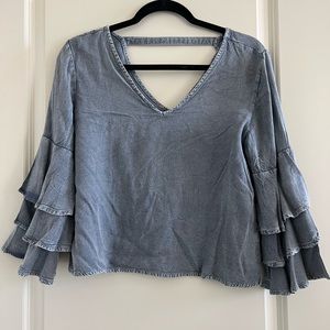 Denim Style Ruffle Sleeve Top
